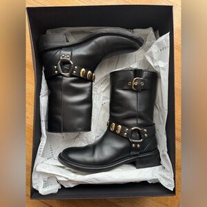 Freda Salvador Aeri Moto Boot w/Gold Hardware, 7.5